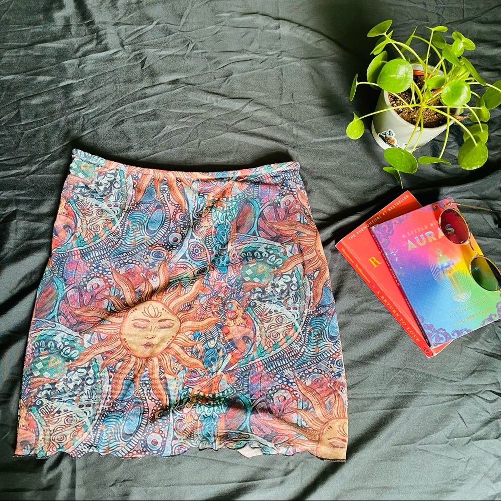 🌀Abstract print Lettuce Trim Mesh Skirt🌀